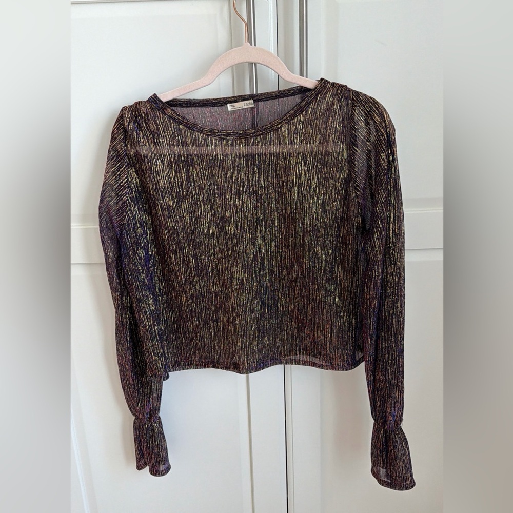 Zara Metallic Long-Sleeve Sheer Top - Black & Gold